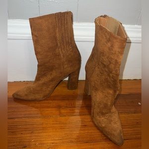 Chestnut / Brown Faux Suede Ankle Boots Size 7 - good condition w some wear